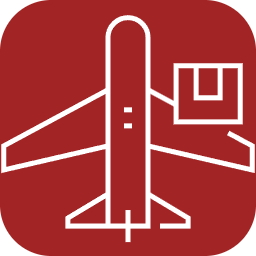 Home Icon of an aeroplane with a cargo box.